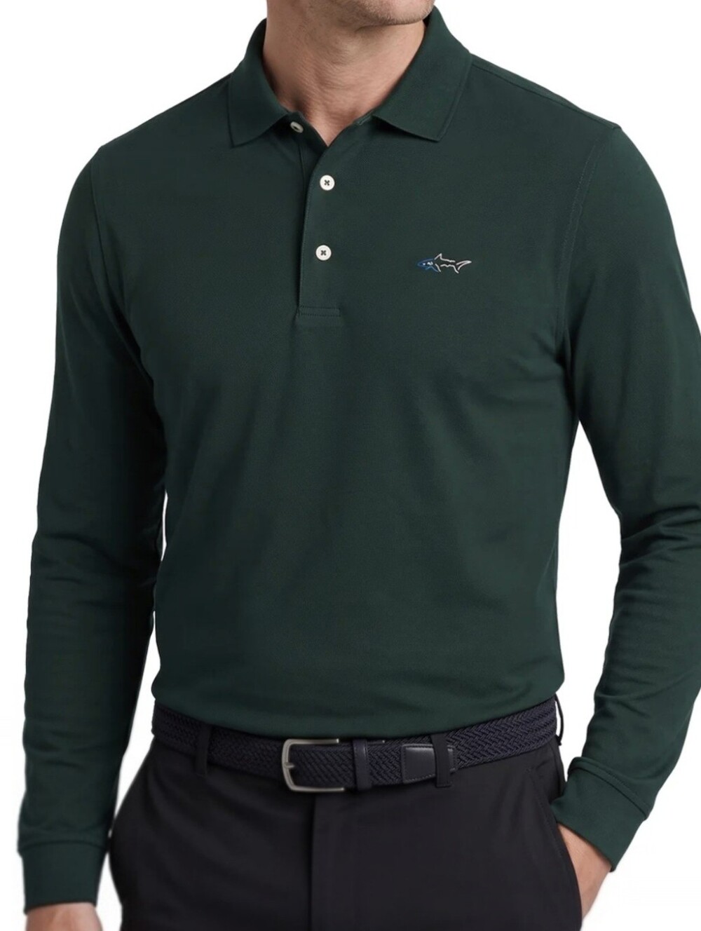 Greg Norman Long Sleeve Polo Shirt - Dark Green Play Dry